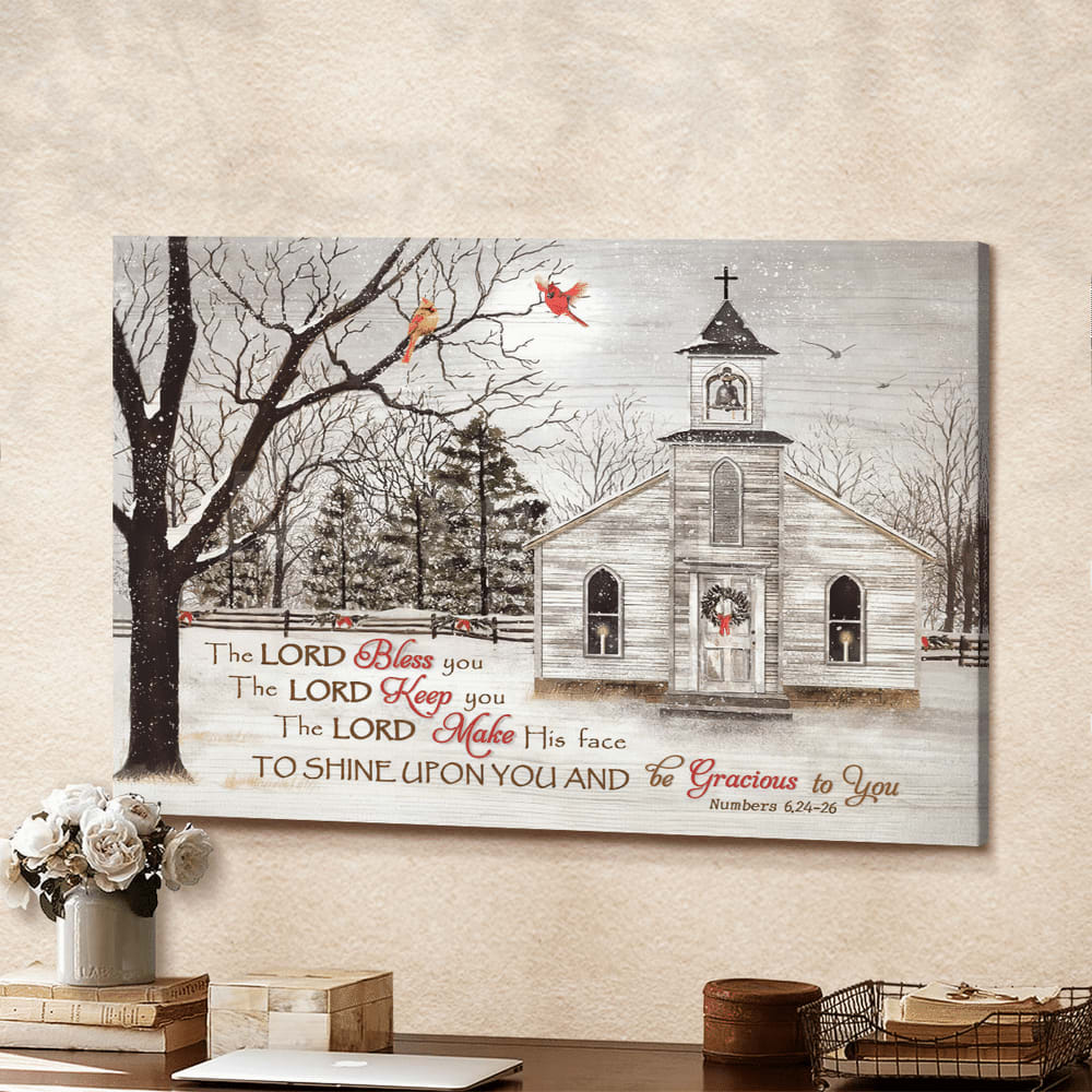 Church And Cardinal The Lord Bless You Canvas Wall Art – Christian Poster – Religious Wall Decor