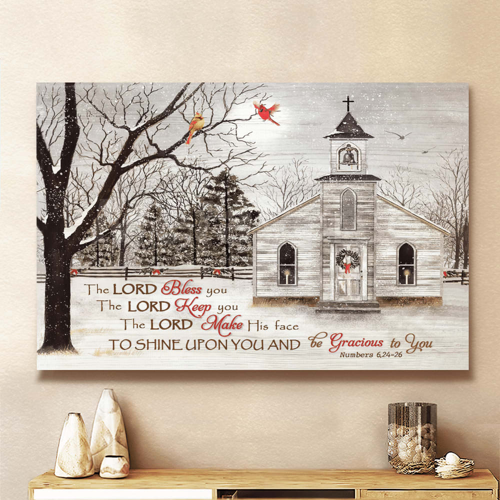 Church And Cardinal The Lord Bless You Canvas Wall Art – Christian Poster – Religious Wall Decor