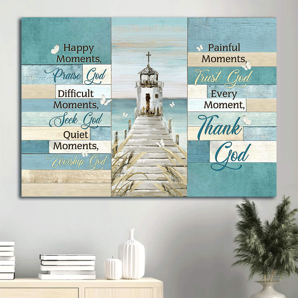 Church By The River White Butterfly Every Moment Thank God Canvas Wall Art – Christian Wall Decor