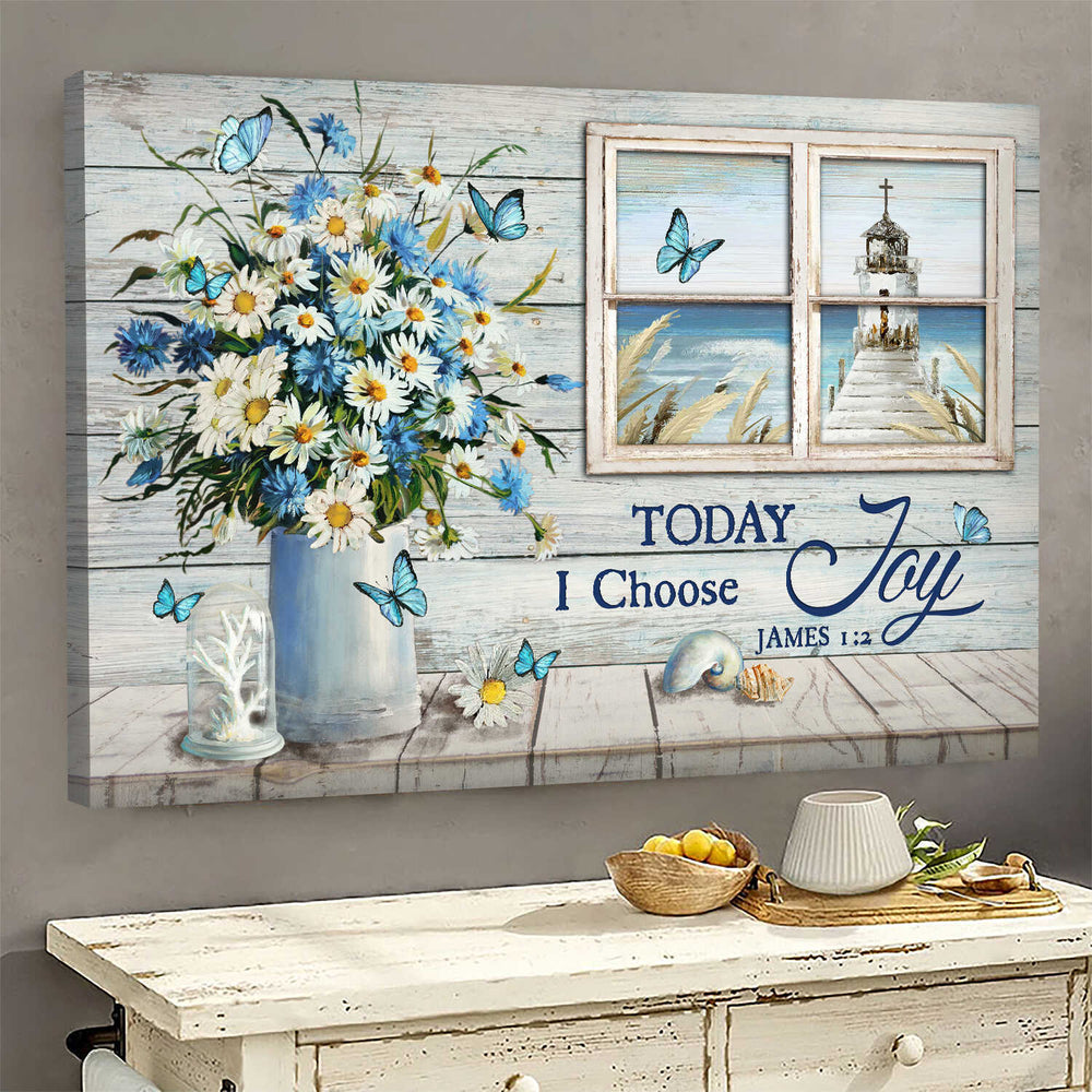 Church By The Sea Daisy Flower Today I Choose Joy Canvas Wall Art – Christian Poster – Religious Wall Decor