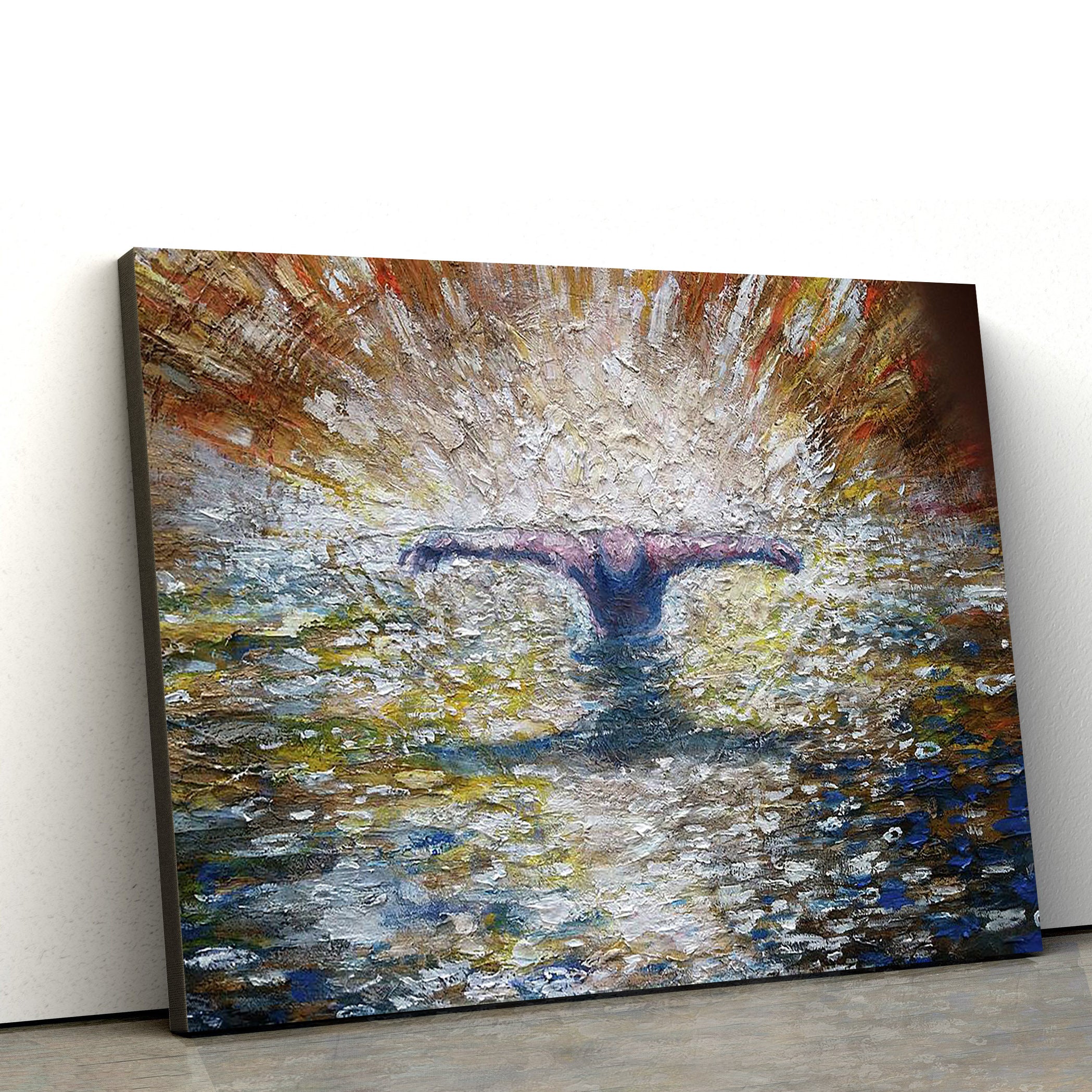 Close Up Of Baptism Of The Christ Canvas Wall Art – Jesus Baptism Canvas – Christian Paintings For Home