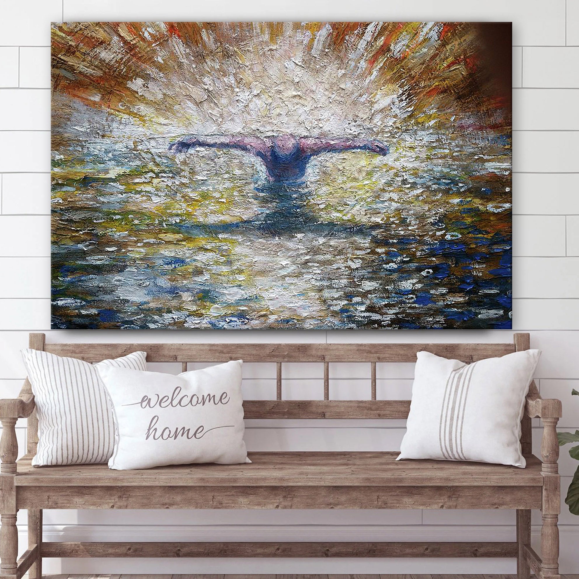 Close Up Of Baptism Of The Christ Canvas Wall Art – Jesus Baptism Canvas – Christian Paintings For Home