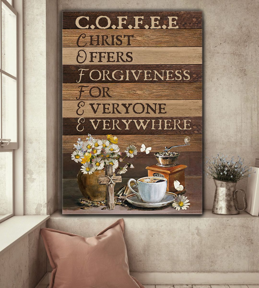 Coffee Christ Offers Forgiveness For Everyone Everywhere Canvas Posters – Christian Wall Posters – Religious Wall Decor