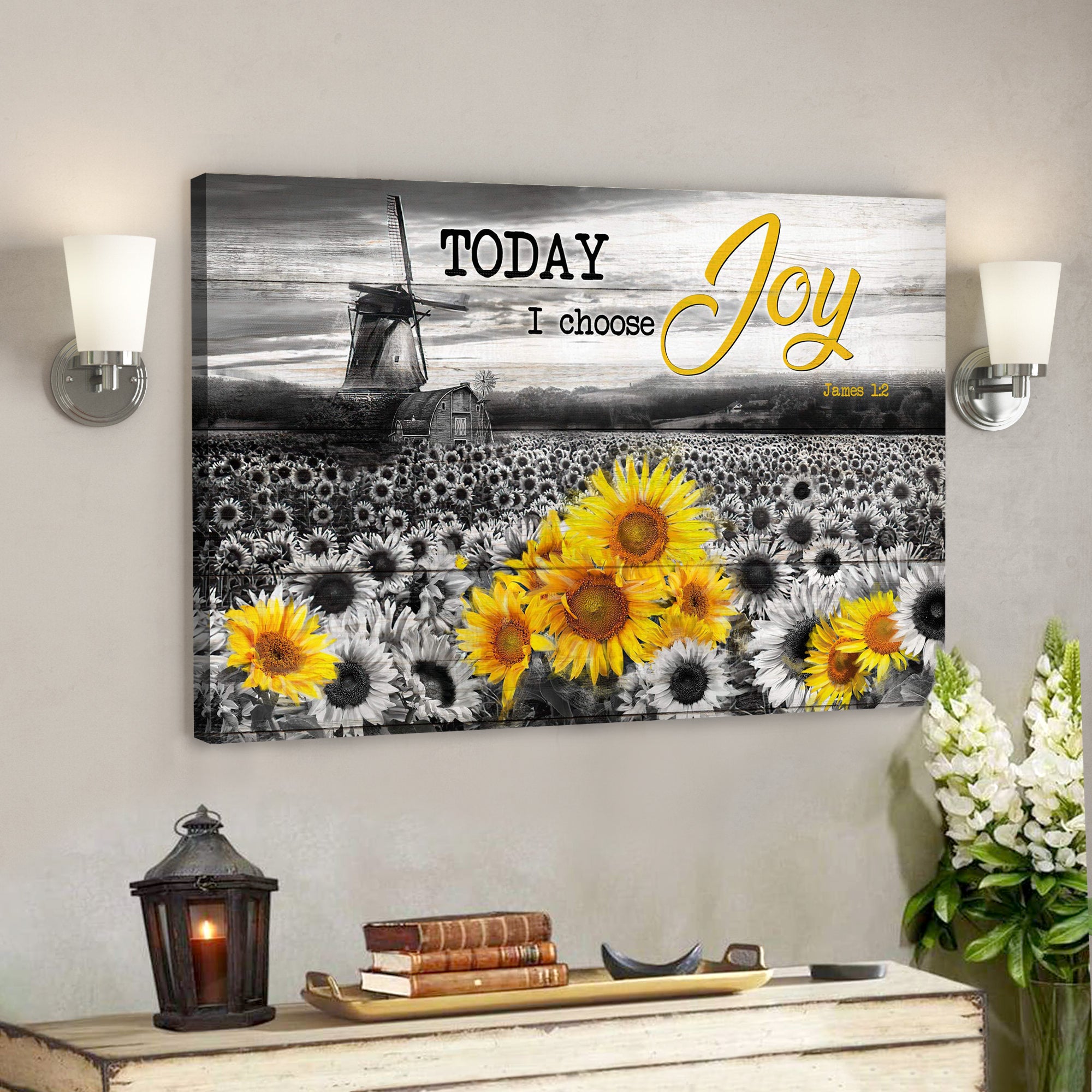 Color Pop Sunflower – Today I Choose Joy Canvas Wall Art – Bible Verse Canvas – Scripture Canvas Wall Art