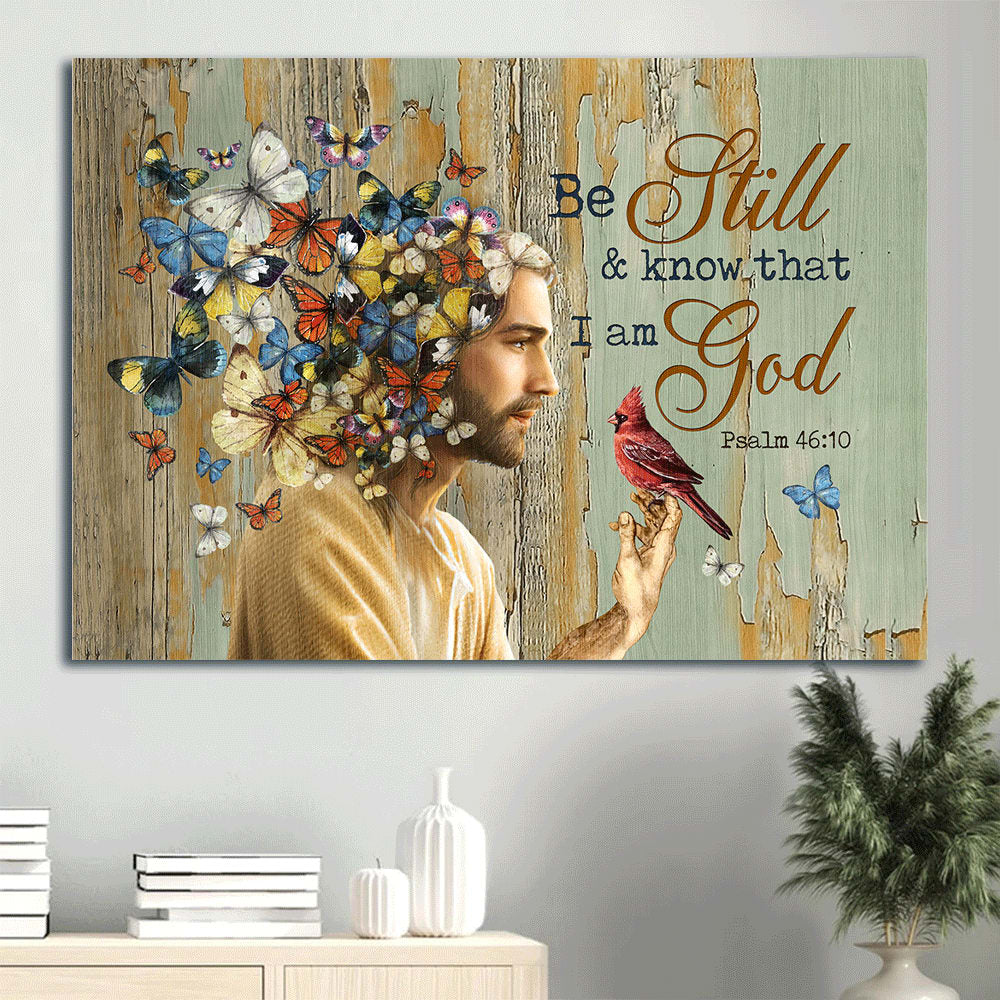 Colorful Butterfly The Real Face Of Jesus Red Cardinal Be Still And Know That I Am God Canvas Wall Art – Christian Wall Decor