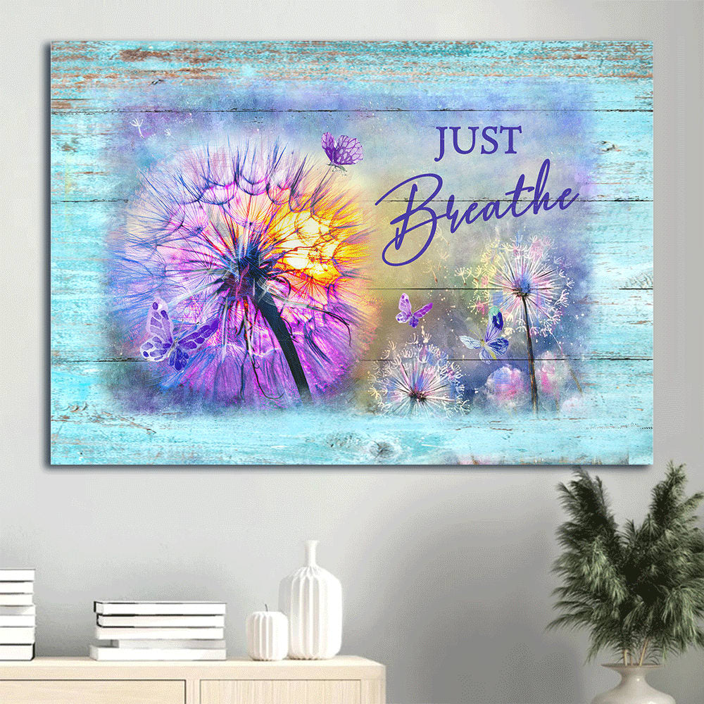 Colorful Dandelion Purple Butterfly Just Breathe Canvas Wall Art – Christian Wall Decor