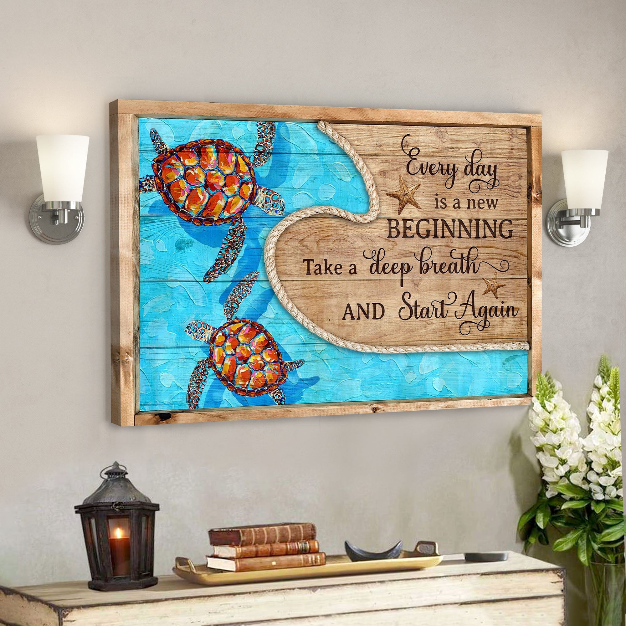 Colorful Turtle Pattern – Everyday Is New Beginning – Bible Verse Canvas – Scripture Canvas Wall Art