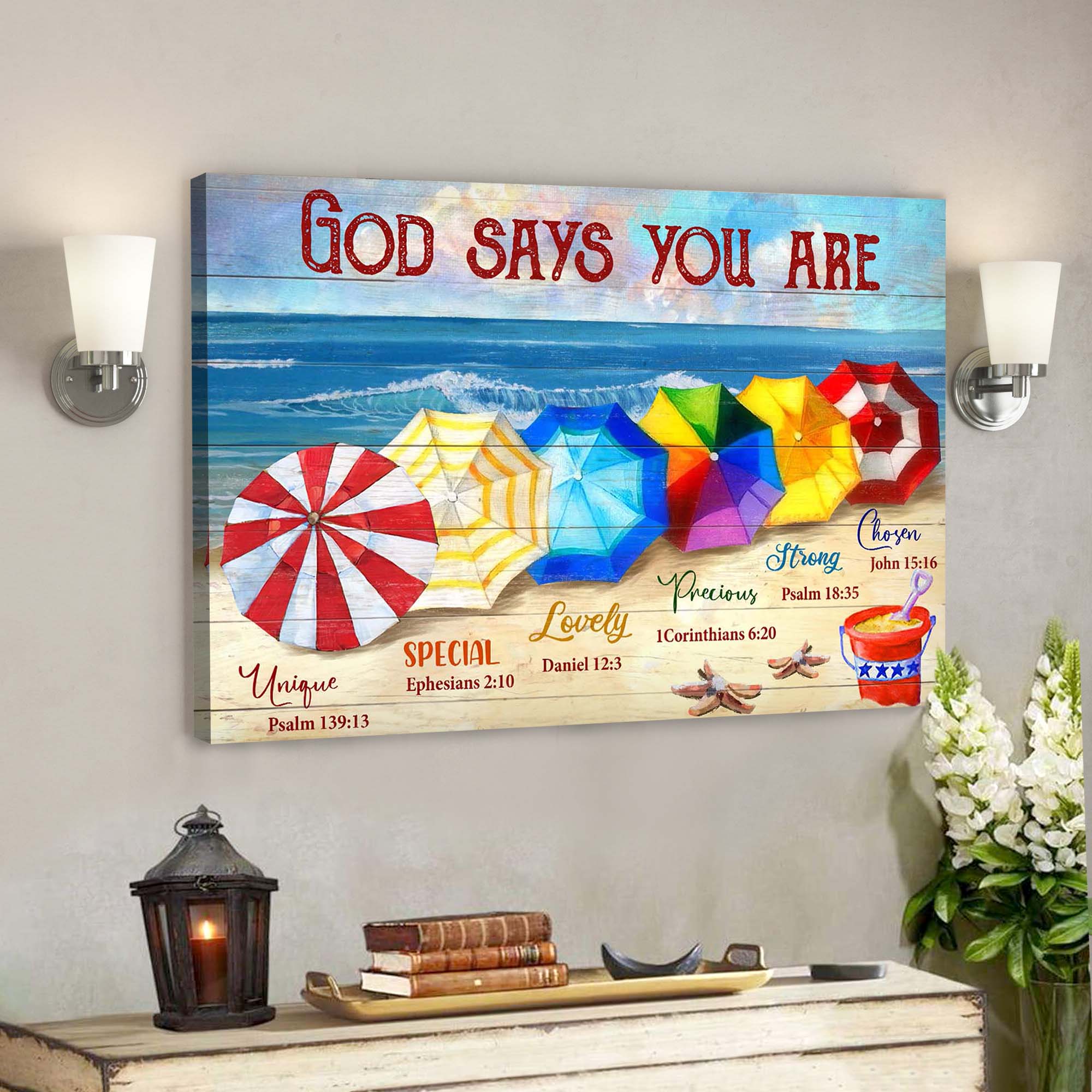 Colorful Umbrella – God Says You Are Canvas Wall Art – Bible Verse Canvas – Scripture Canvas Wall Art