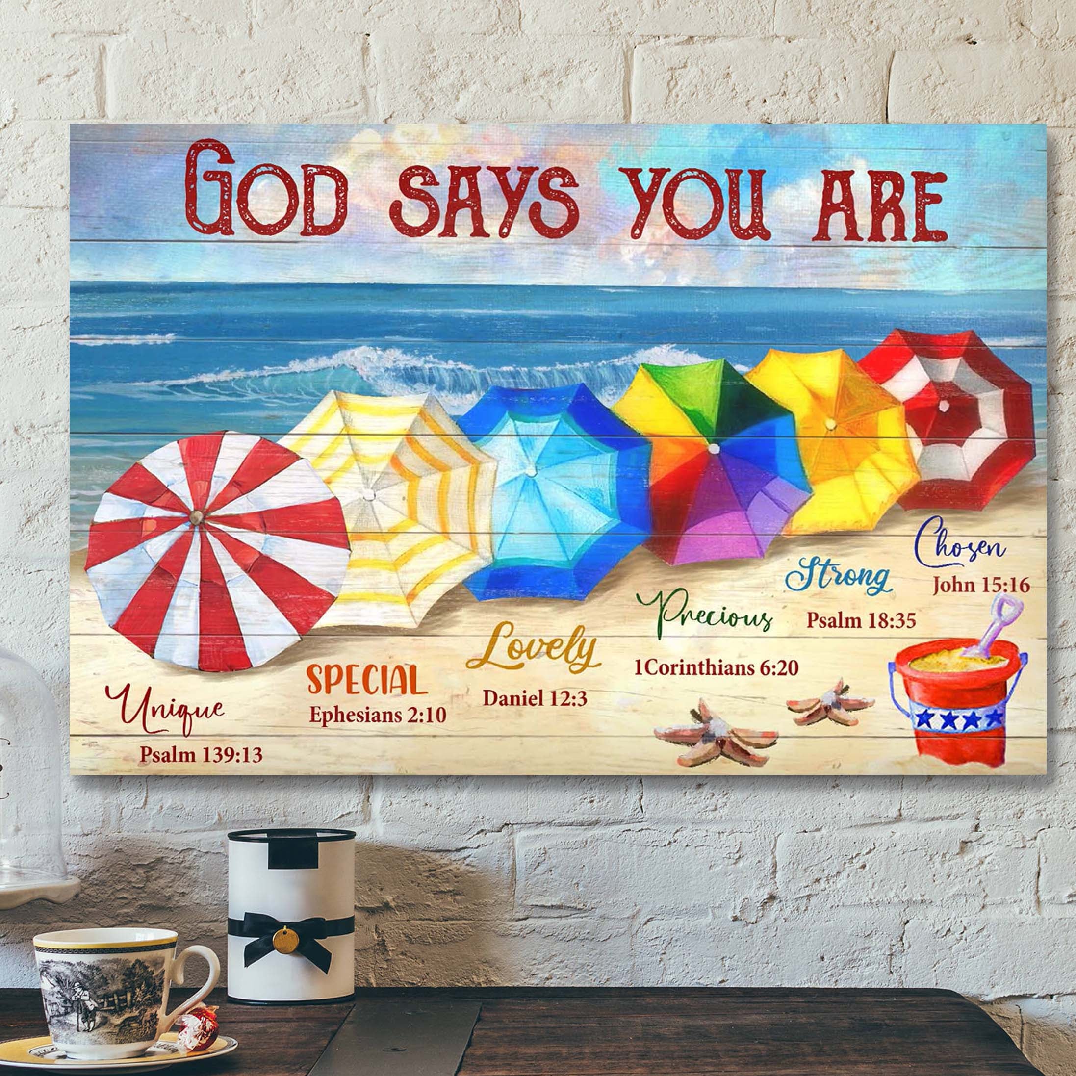 Colorful Umbrella – God Says You Are Canvas Wall Art – Bible Verse Canvas – Scripture Canvas Wall Art