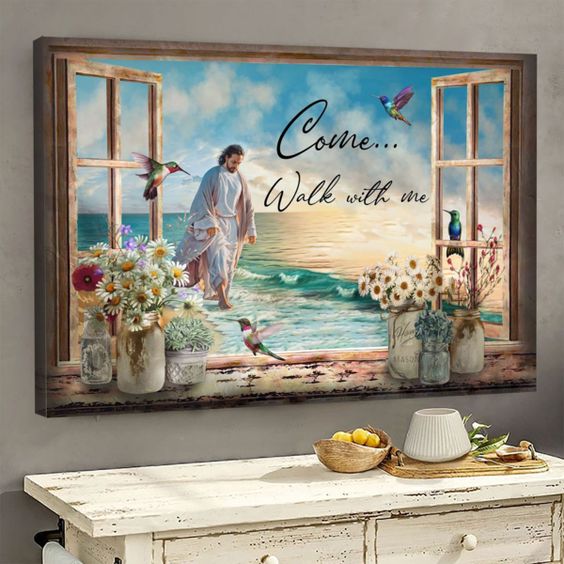 Come Walk With Me Jesus Canvas Wall Art – Jesus Canvas Pictures – Christian Wall Posters