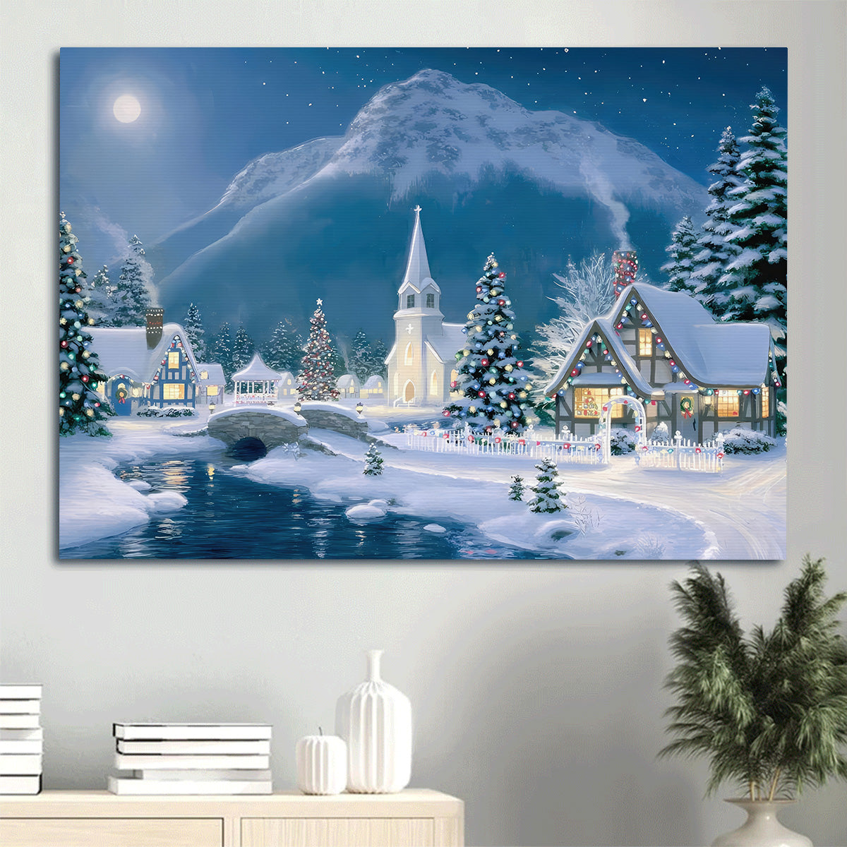 Country Church Starry Night Christmas Wall Art