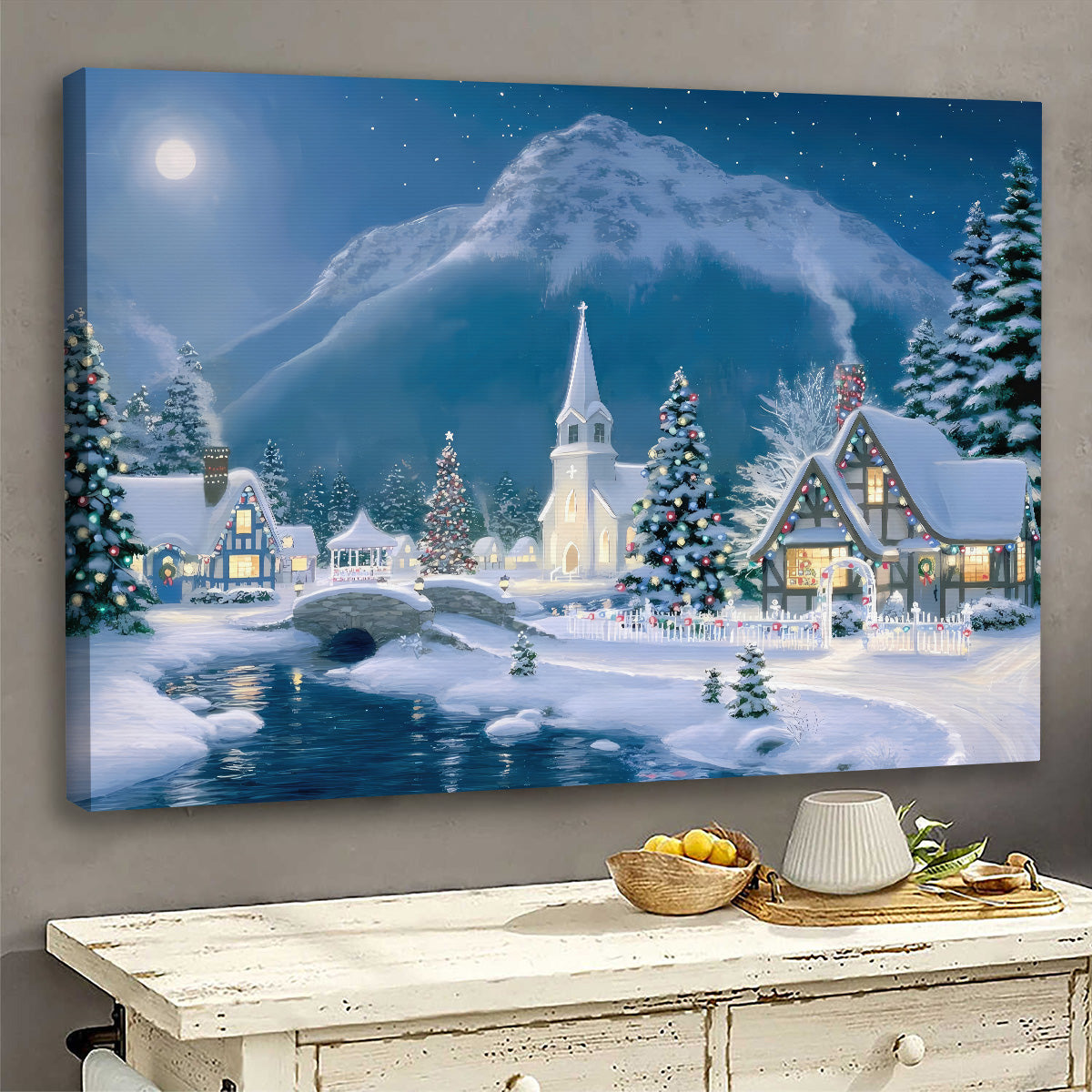 Country Church Starry Night Christmas Wall Art