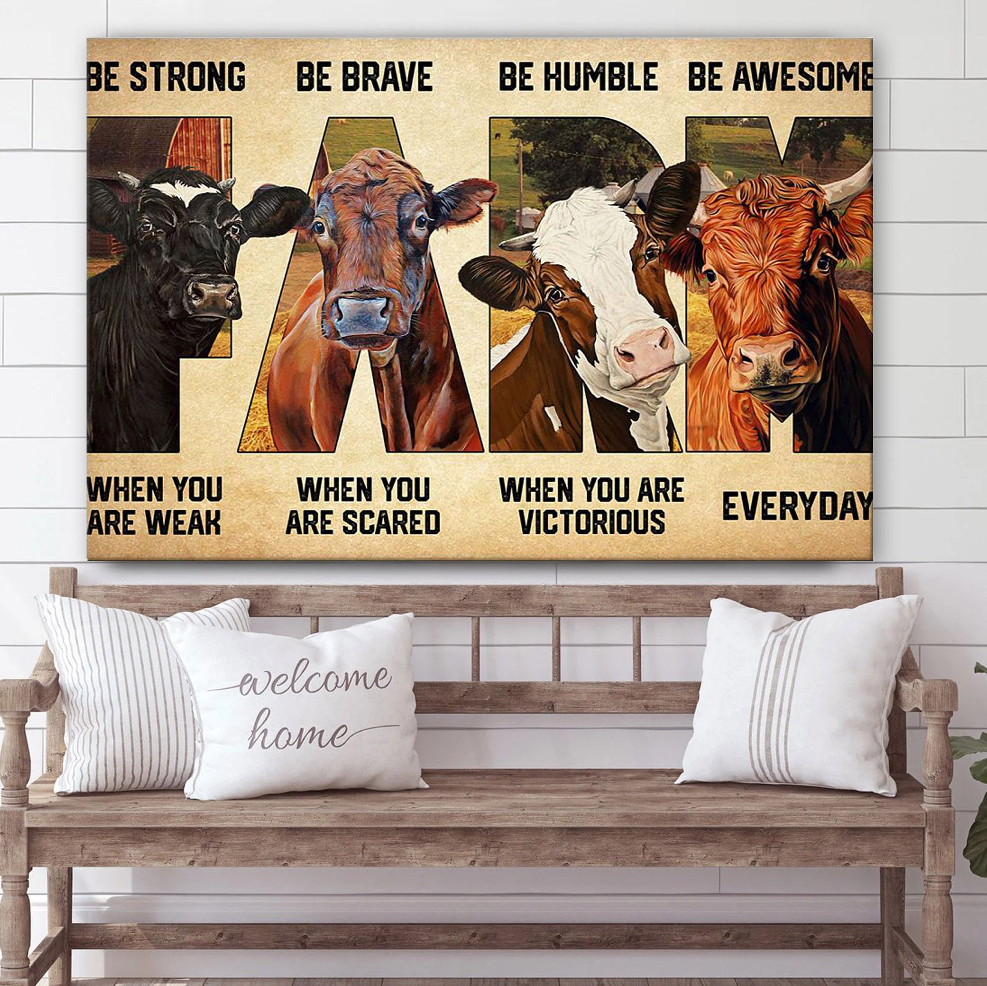 Cow Be Strong When You Are Weak Canvas Wall Art – Christian Canvas Wall Decor – Bible Verse Wall Art Canvas – Farmer Gift