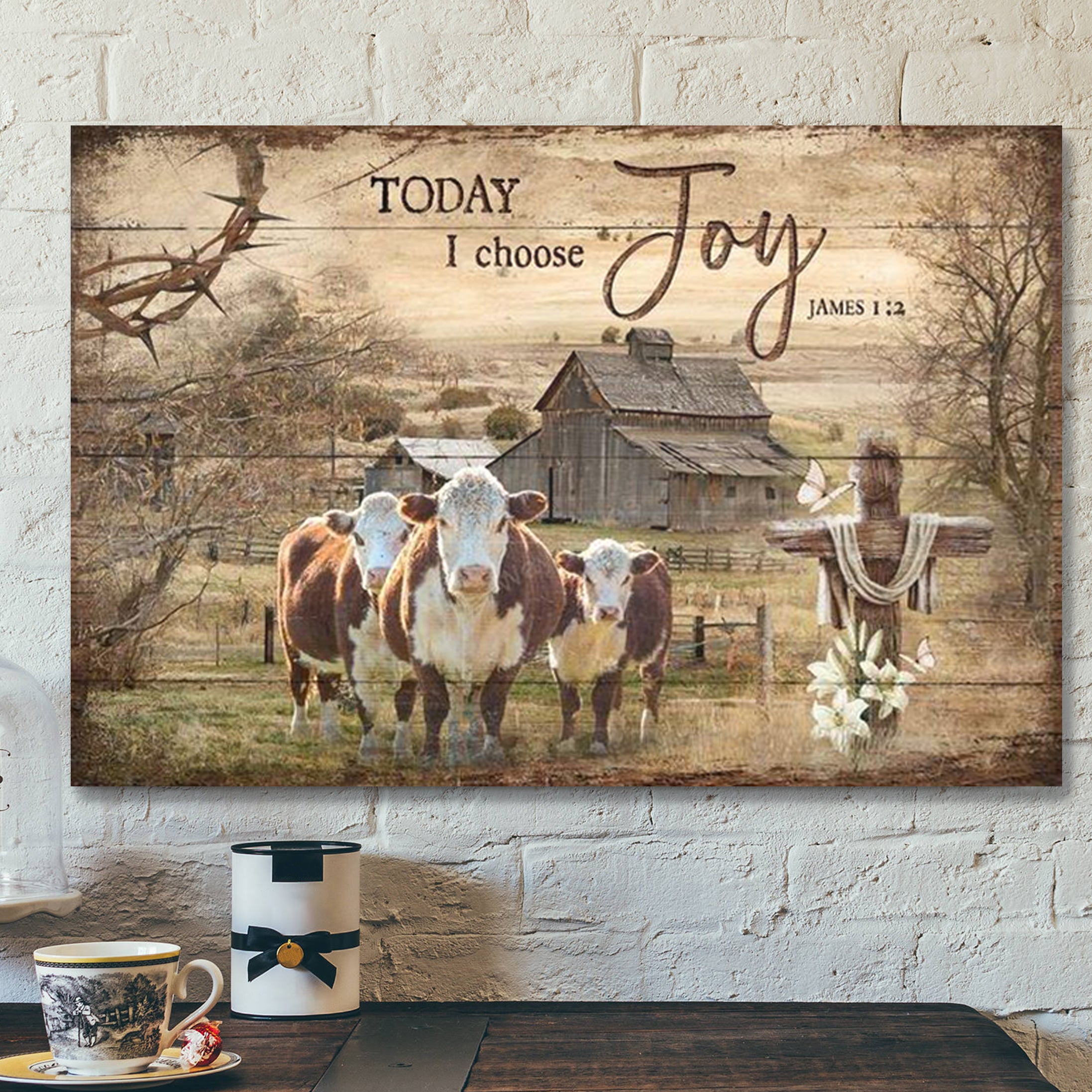 Cow On The Farm – Today I Choose Joy Canvas Wall Art – Bible Verse Canvas – Scripture Canvas Wall Art