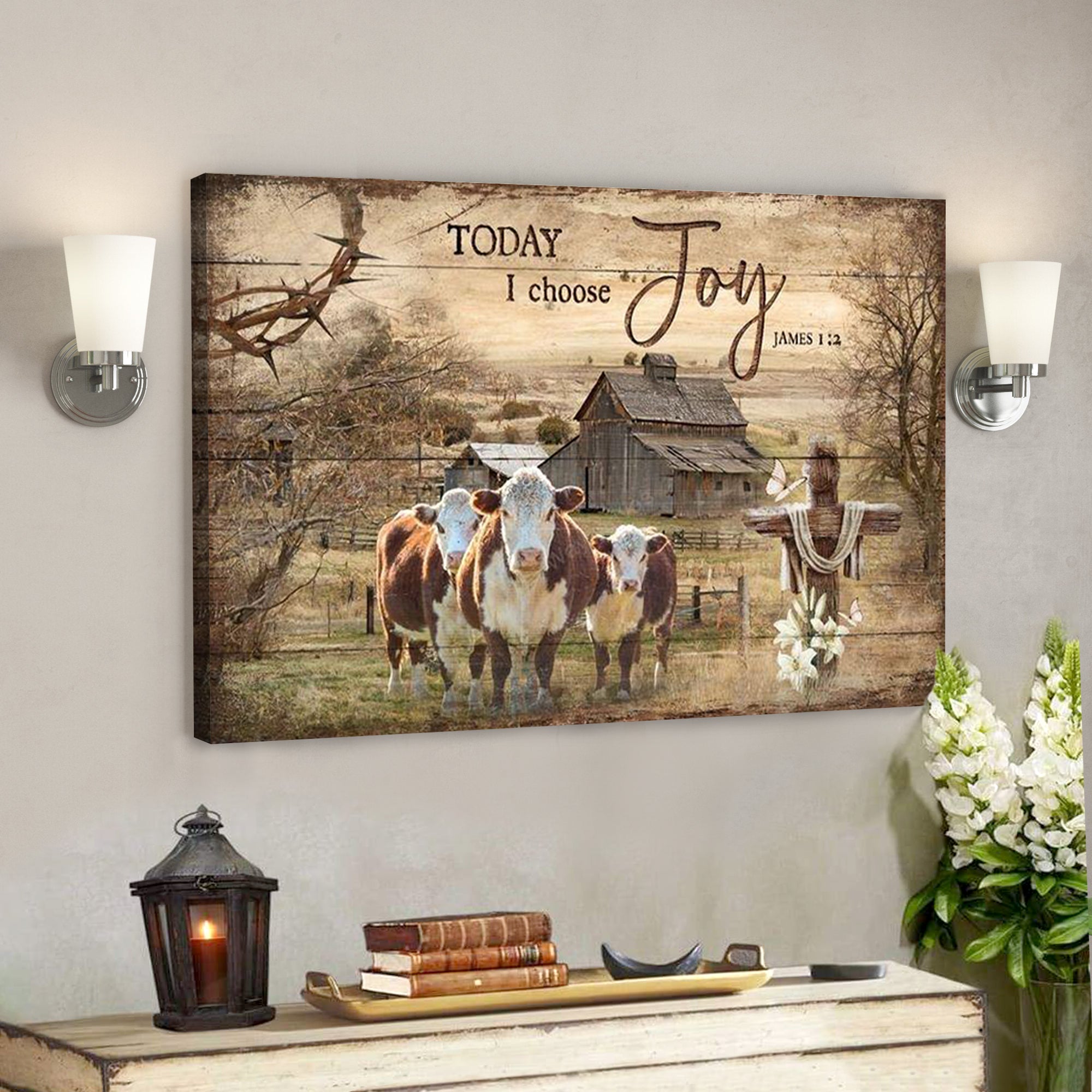 Cow On The Farm – Today I Choose Joy Canvas Wall Art – Bible Verse Canvas – Scripture Canvas Wall Art