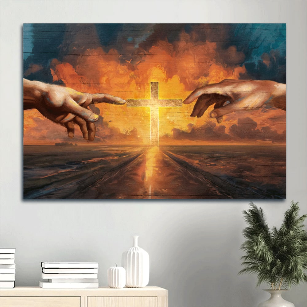 Cross Painting Watercolor Sunset Inspirational Art Canvas Wall Art – Christian Wall Decor