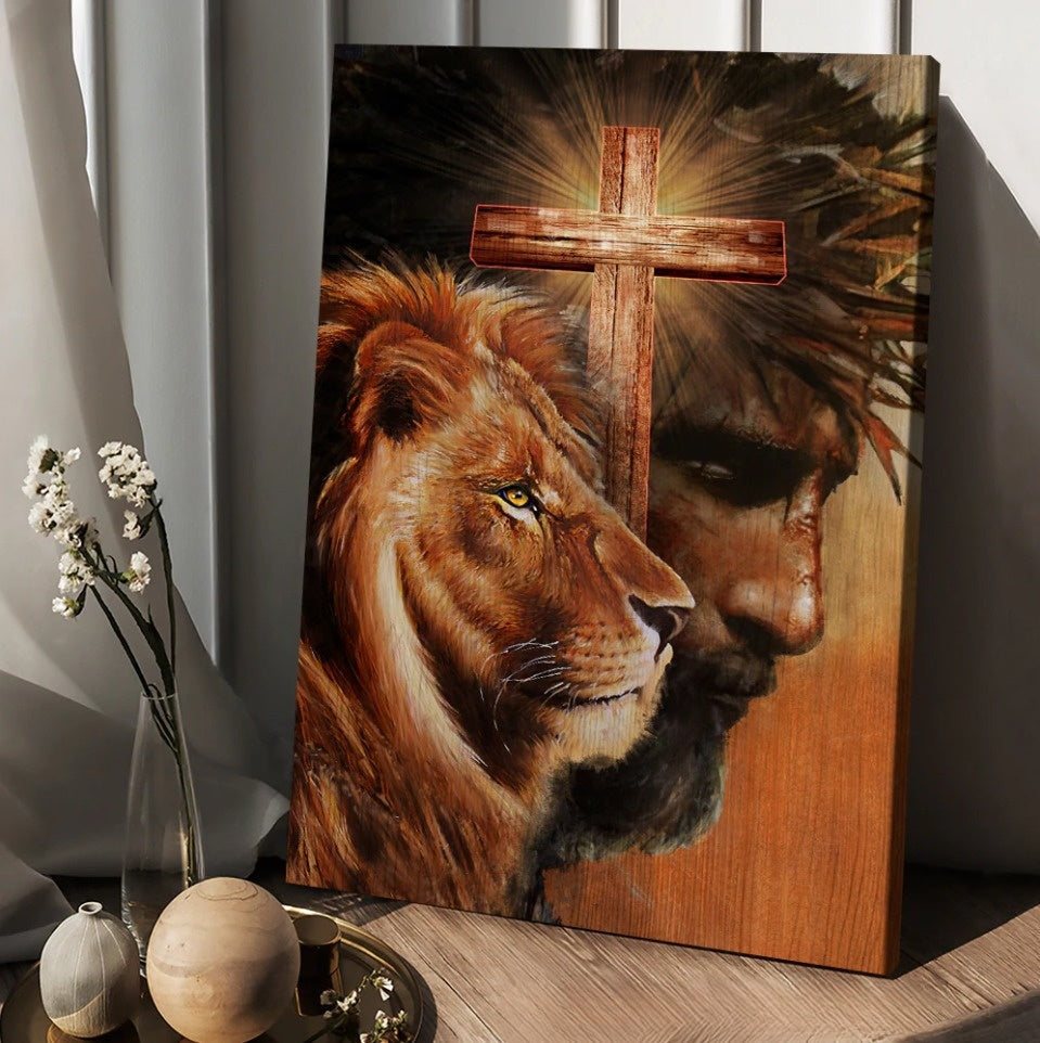 Cross The Face Of Jesus Lion King Canvas Posters – Christian Wall Posters – Religious Wall Decor