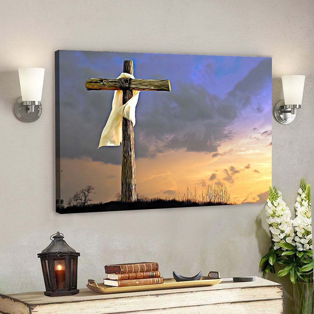 Cross with scarf – Christian Canvas Wall Art – Christian Wall Decor – Christian Artwork – Faith Canvas Wall Art – Scripture Wall Art