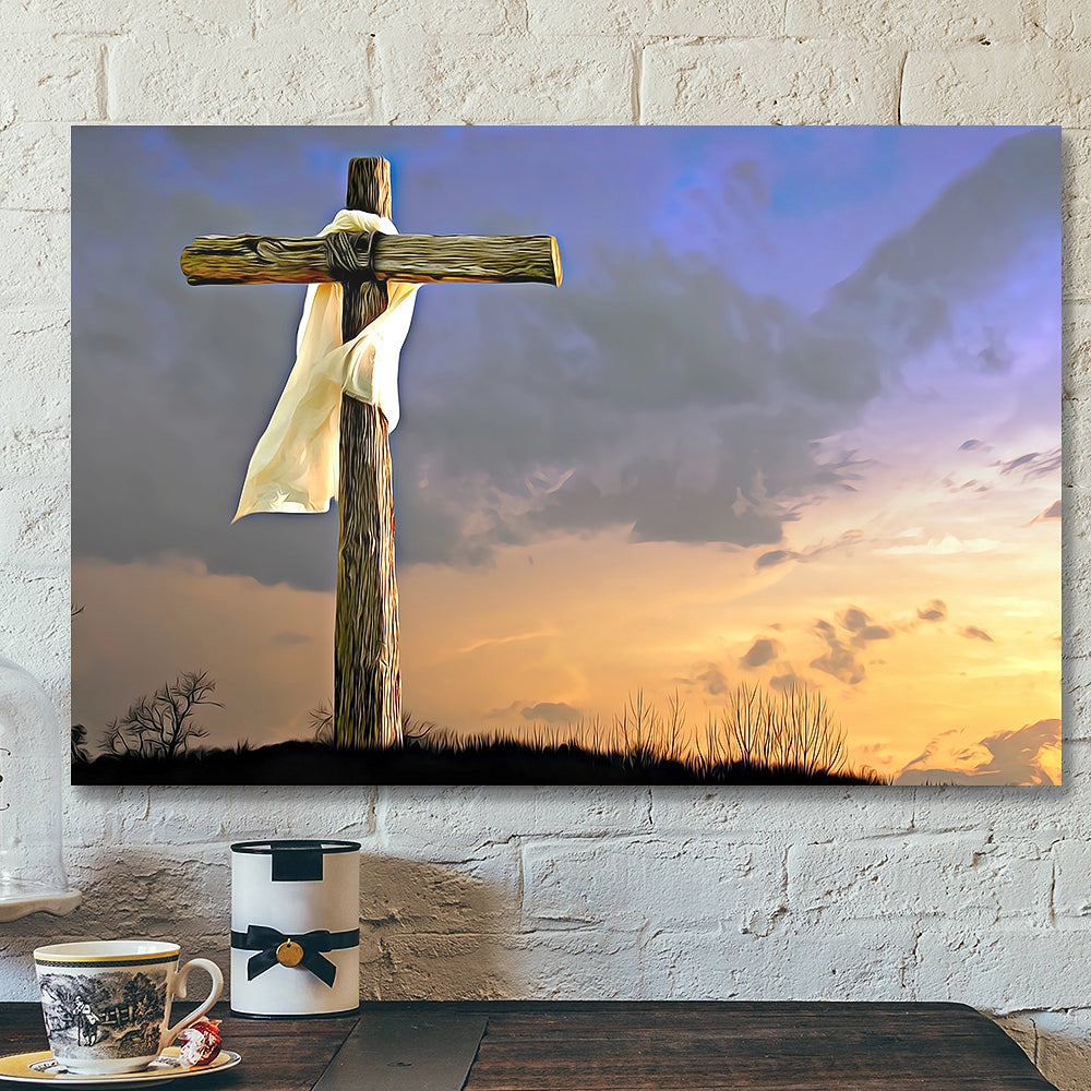 Cross with scarf – Christian Canvas Wall Art – Christian Wall Decor – Christian Artwork – Faith Canvas Wall Art – Scripture Wall Art