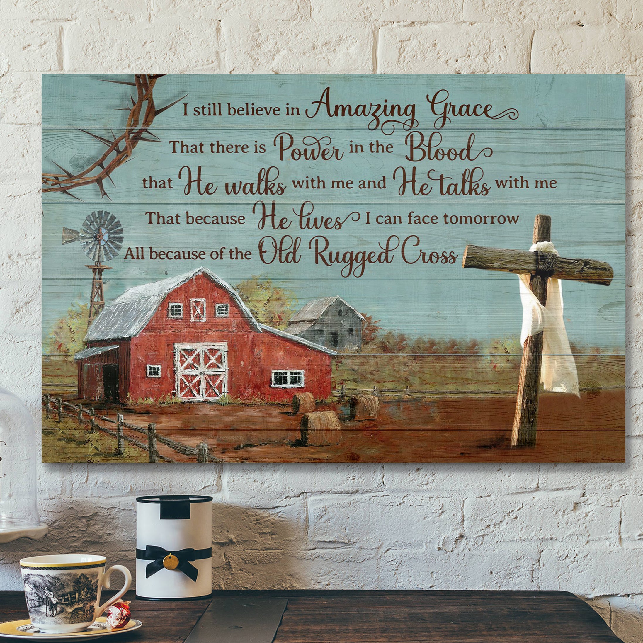 Cross With Tranquil Farm – I Still Believe In Amazing Grace – Bible Verse Canvas – Scripture Canvas Wall Art