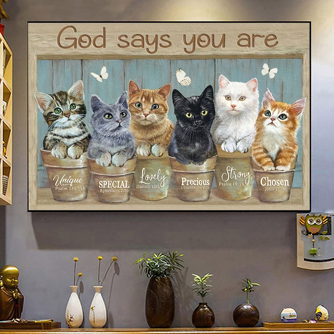 Cute Cats God Says You Are Canvas Wall Art – Christian Poster – Religious Wall Decor