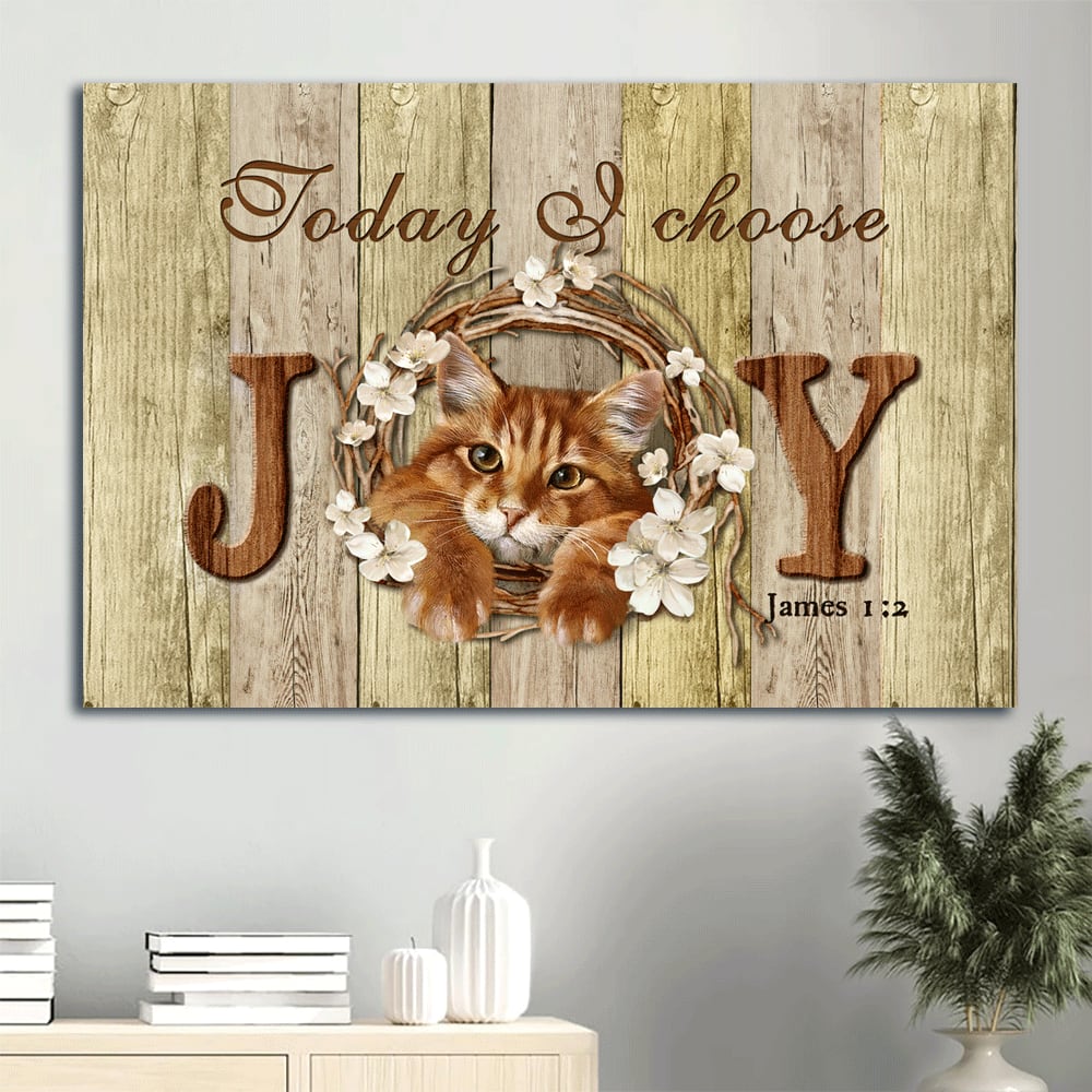 Cute Maine Coon Cat Lovely Cherry Blossom Canvas Today I Choose Joy Canvas Wall Art – Christian Wall Decor