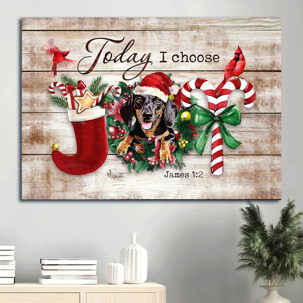 Dachshund Merry Christmas Christmas Wreath Pretty Red Cardinal Today I Choose Joy Gift For Christmas Canvas Wall Art – Christian Wall Decor