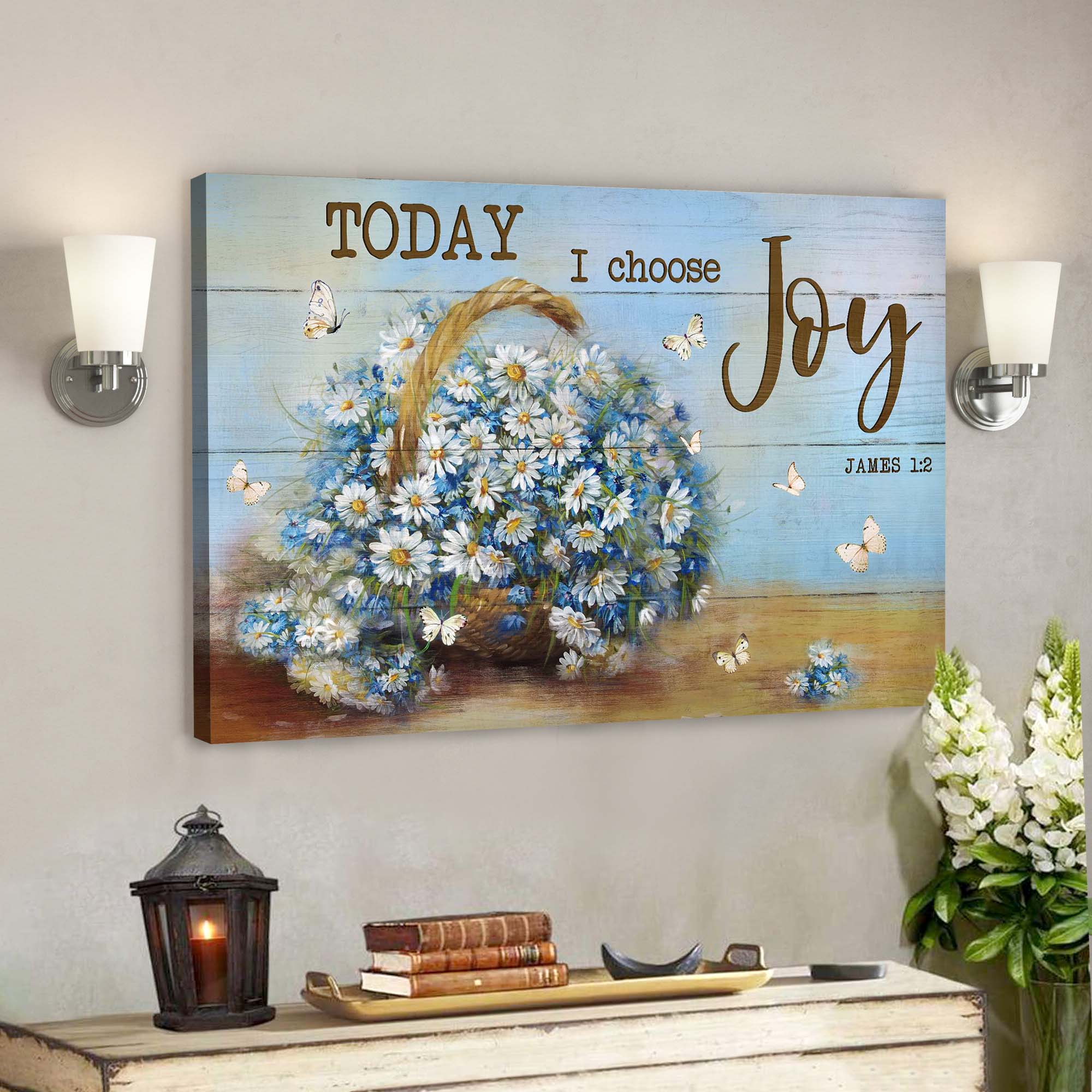 Daisy Basket – Today I Choose Joy Canvas Wall Art – Bible Verse Canvas – Scripture Canvas Wall Art