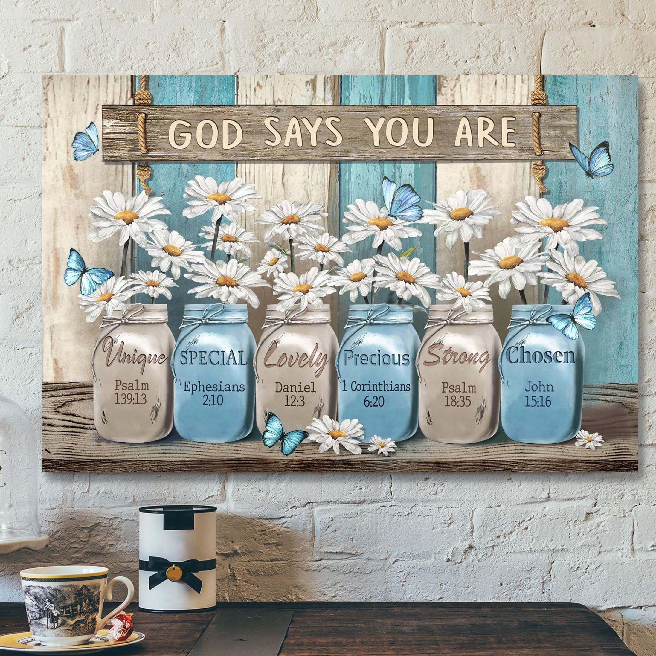 Daisy Flower – Wooden Background Canvas Wall Art – Bible Verse Canvas – Scripture Canvas Wall Art