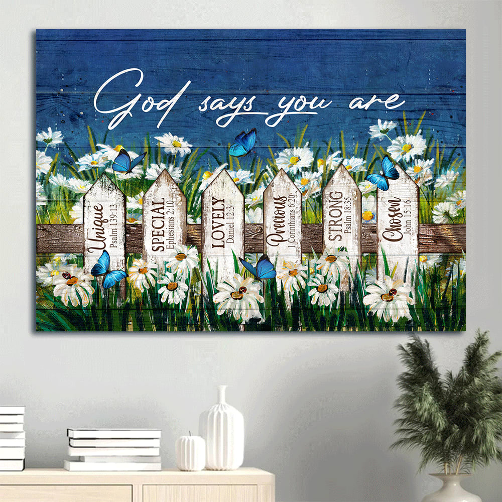 Daisy Garden Butterfly Fence Canvas God Says You Are Canvas Wall Art – Christian Wall Decor