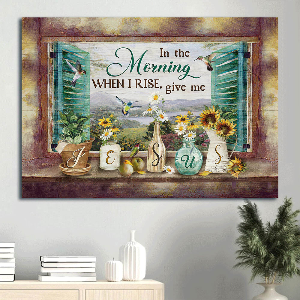 Daisy Painting Colorful Hummingbird Canvas In The Morning When I Rise Give Me Jesus Canvas Wall Art – Christian Wall Decor