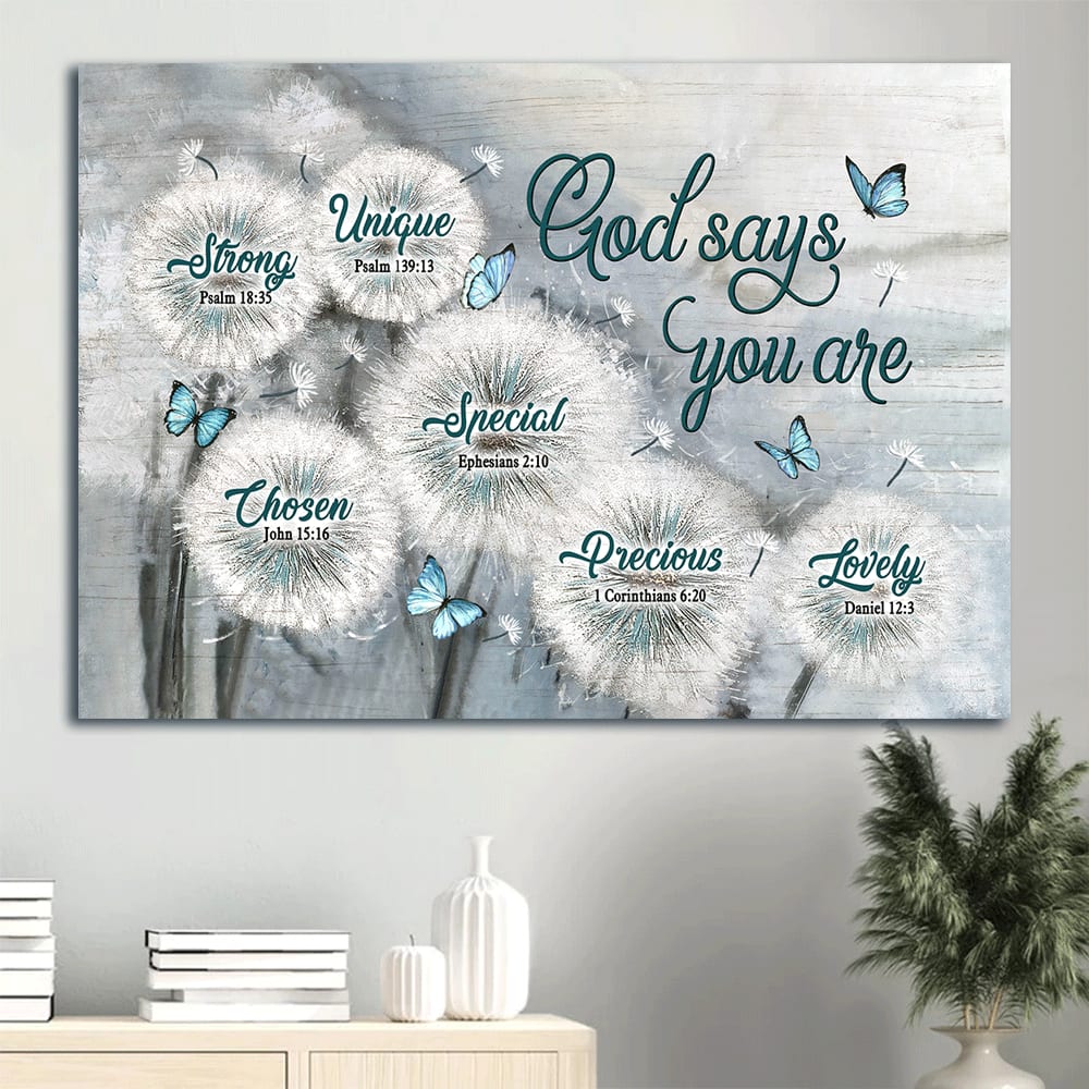 Dandelion Field Blue Butterfly Canvas God Says You Are Canvas Wall Art – Christian Wall Decor