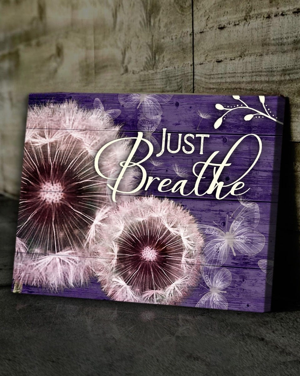 Dandelion Just Breath Purple Background Jesus Canvas Wall Art – Christian Poster – Religious Wall Decor