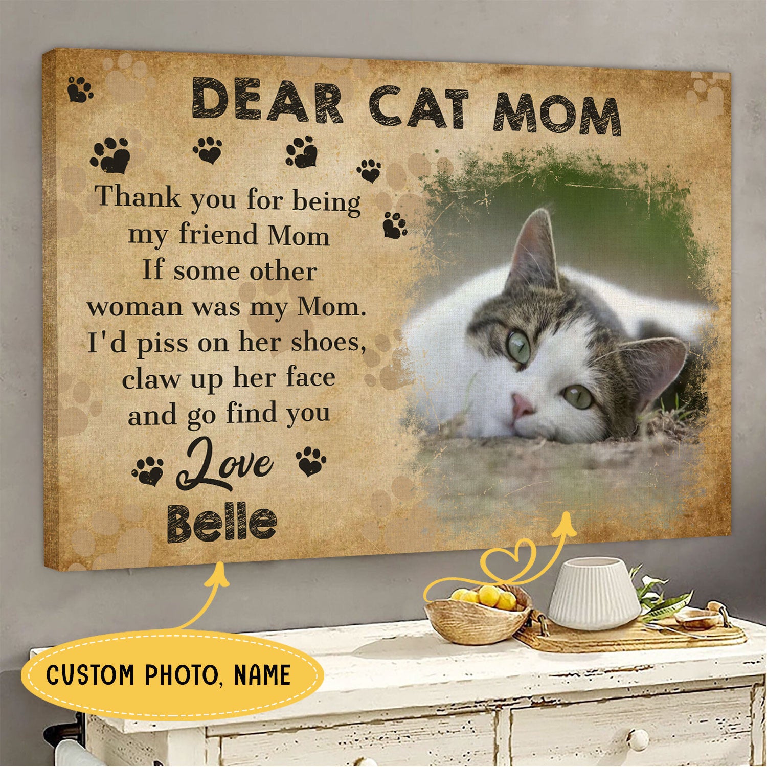 Dear Cat Mom Personalized Pet Memorial Canvas Wall Art – Pet Memorial Gifts