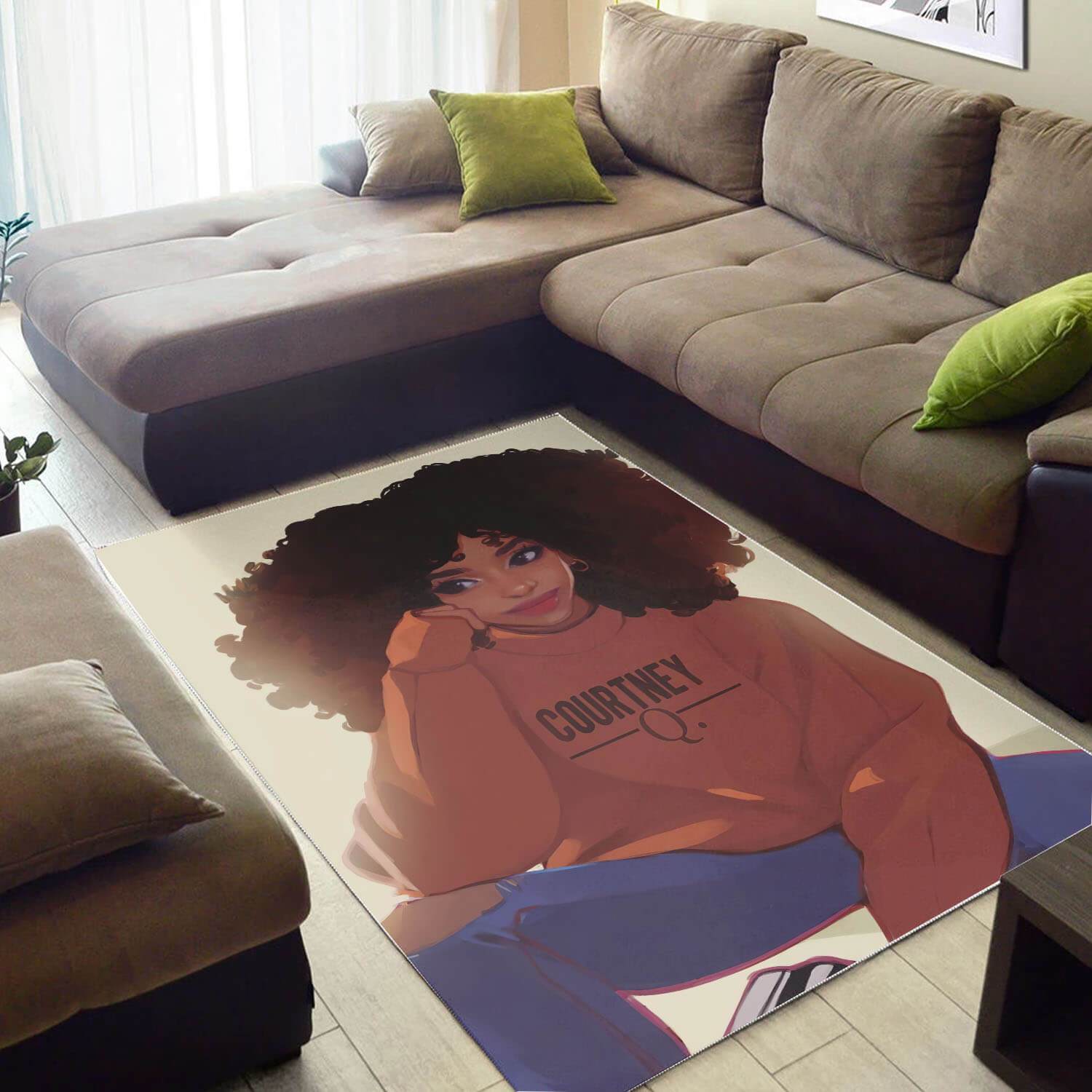 Deschea African American Beautiful Black Woman With Afro Carpet Themed House Rug