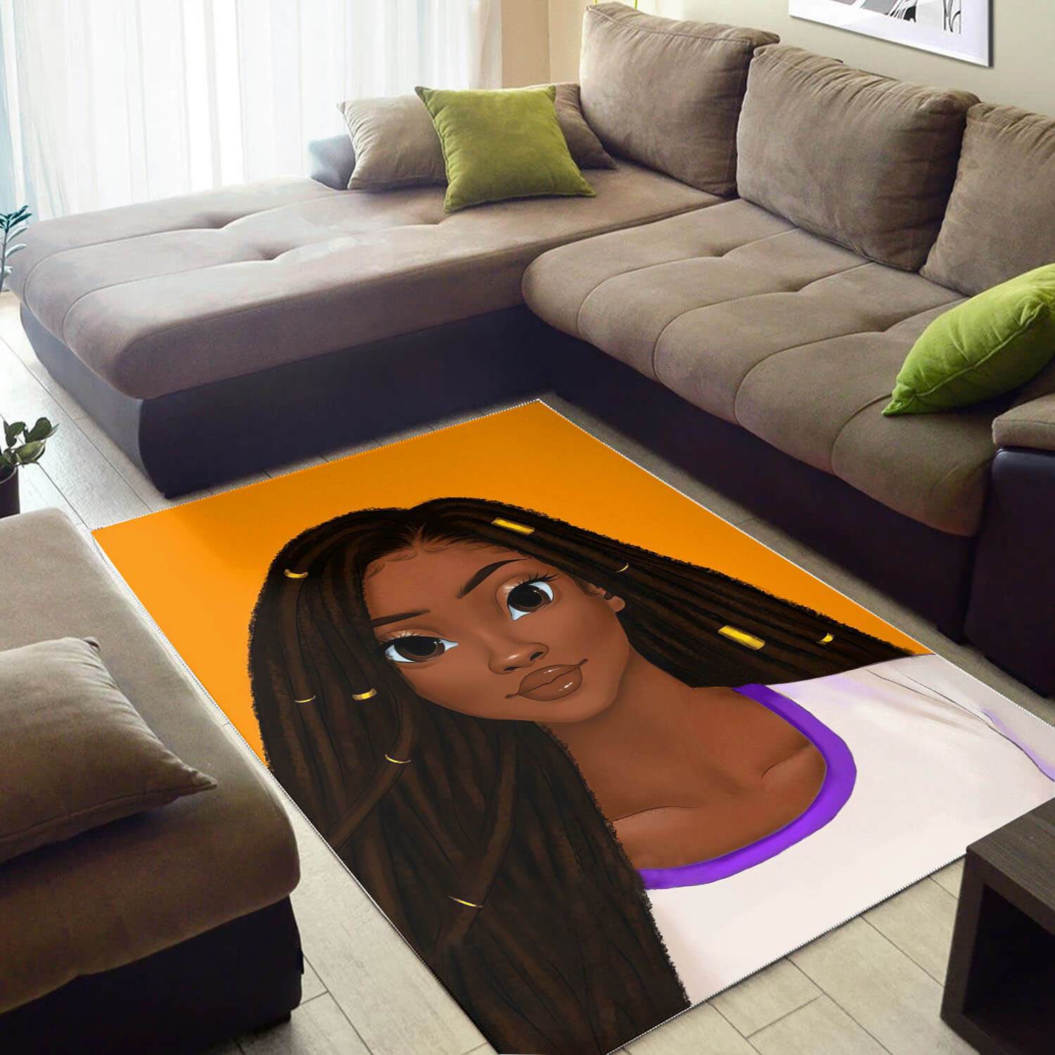 Deschea African American Beautiful Melanin Black Girl Themed Modern Afrocentric Rug