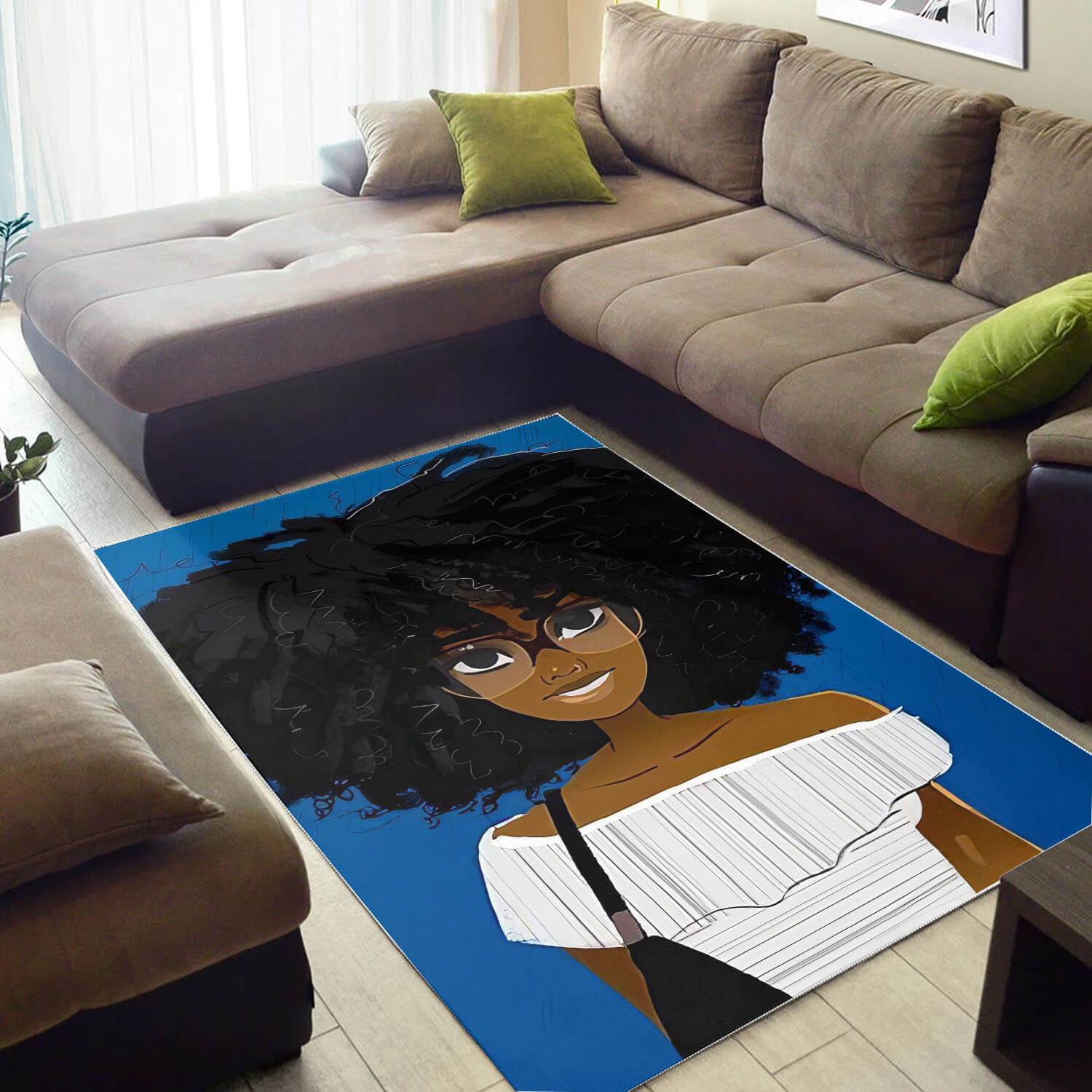 Deschea African American Pretty Black Woman With Afro Carpet Afrocentric Home Rug