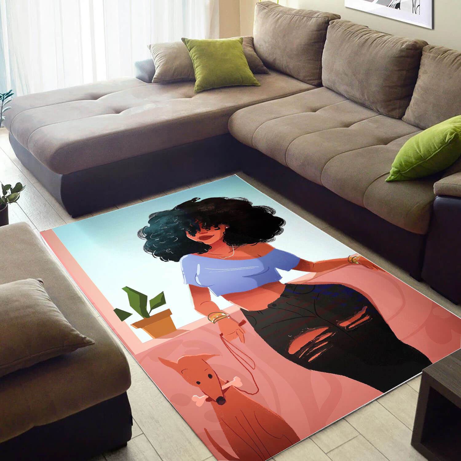 Deschea African Pretty Girl With Afro Carpet Afrocentric Room Rug