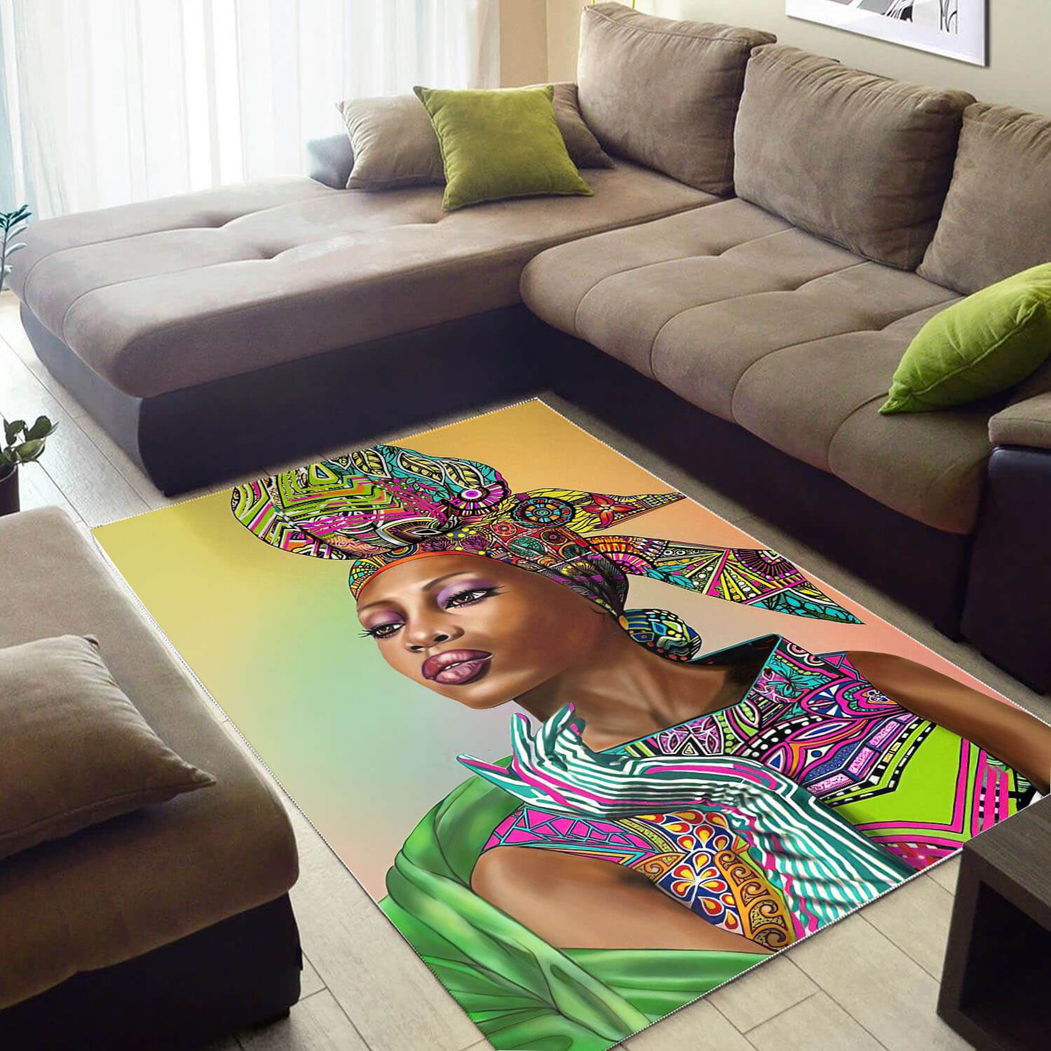 Deschea Afrocentric Pretty Afro American Girl African Themed Room Rug