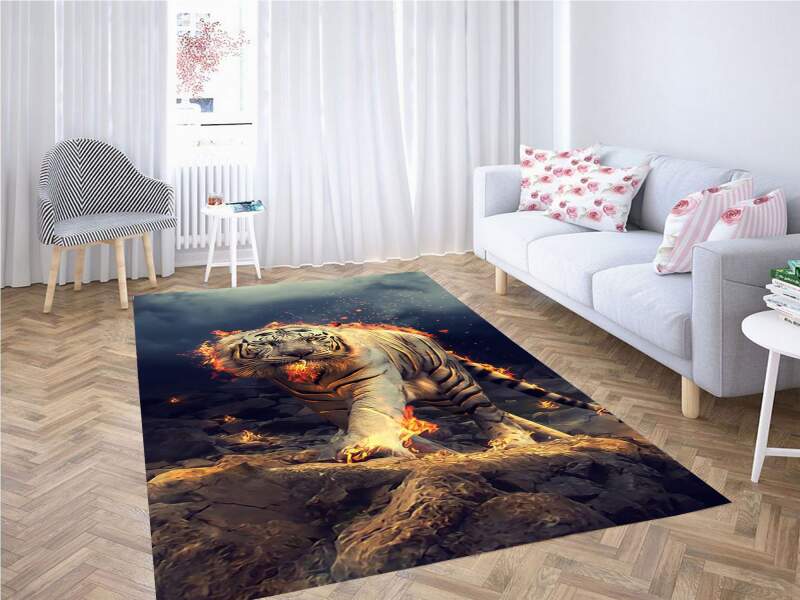 Deschea Angry White Tiger Carpet Rug