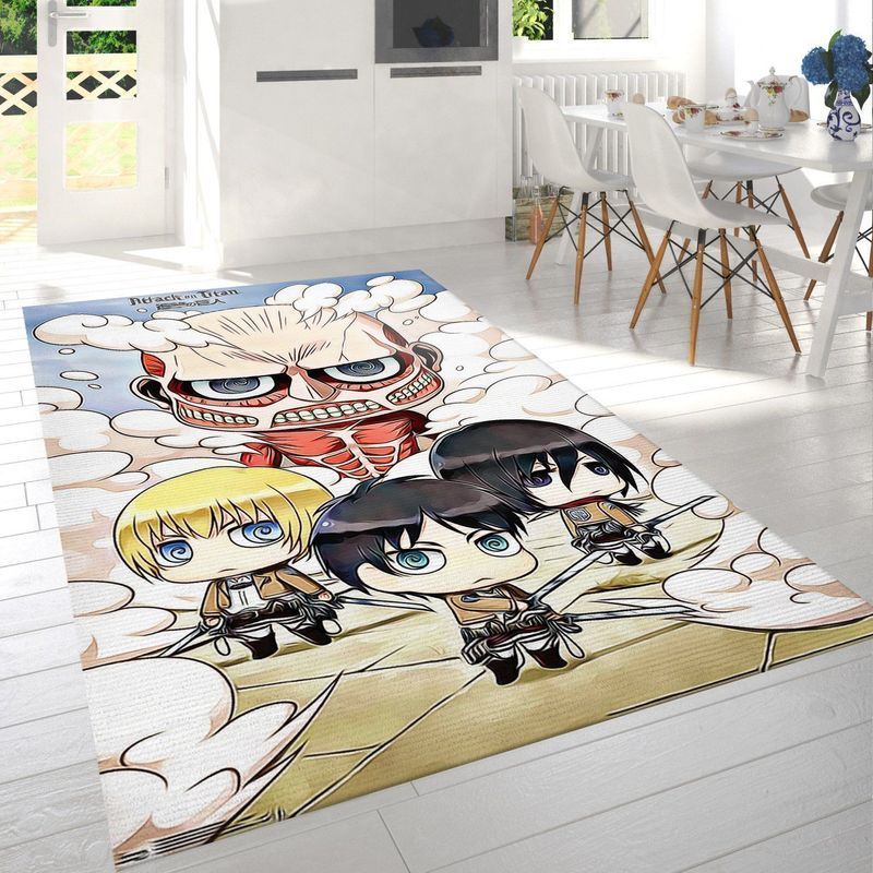 Deschea Attack On Titan Chibi Group Area Rug And