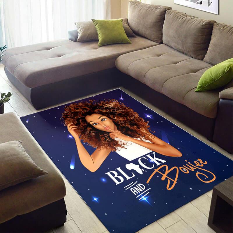 Deschea Beautiful African American Cute Style Melanin Woman Black And Boujee Area Living Room Rug