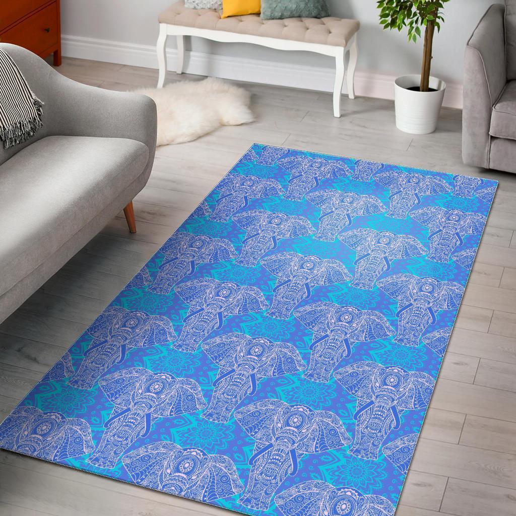 Deschea Blue Elephant Mandala Print Area Limited Edition Rug