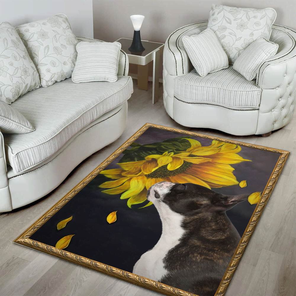 Deschea Boston Terrier And Sunflower Christmas Gift Area Limited Edition Rug