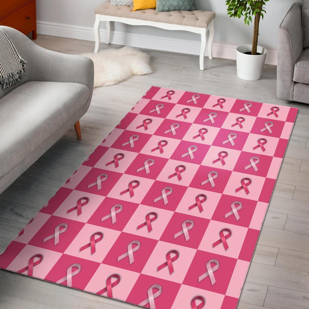 Deschea Breast Cancer Awareness Pink Ribbon Pattern Print Area Rug