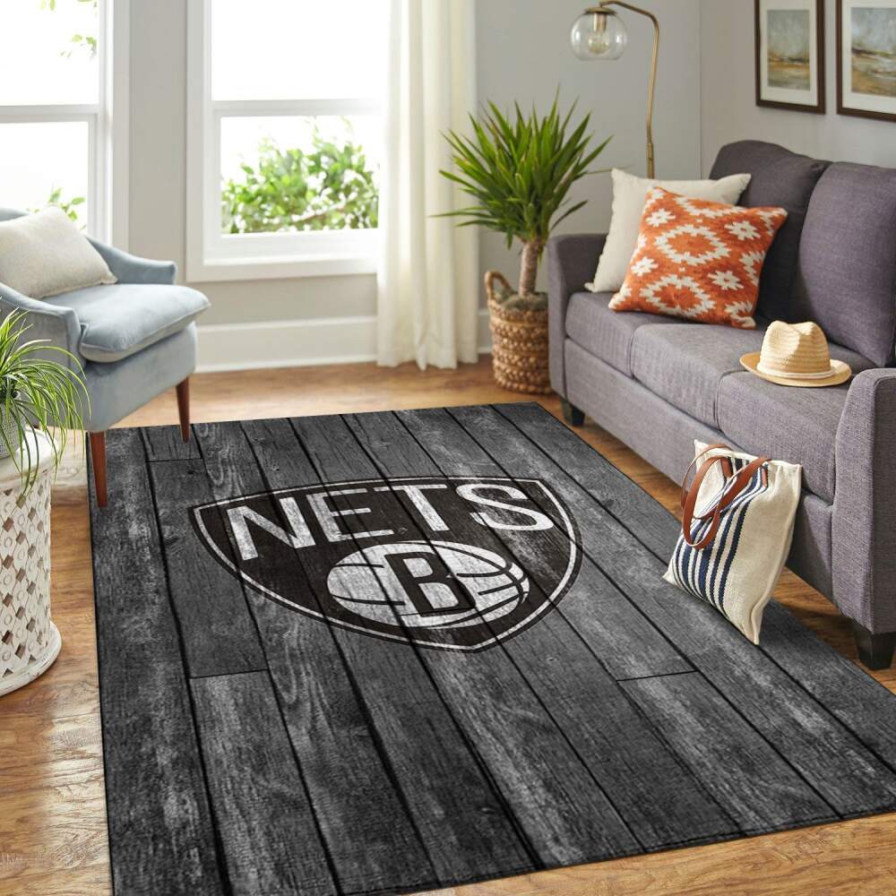 Deschea Brooklyn Nets Nba Area Rugs Basketball Team Logo Gray Wooden