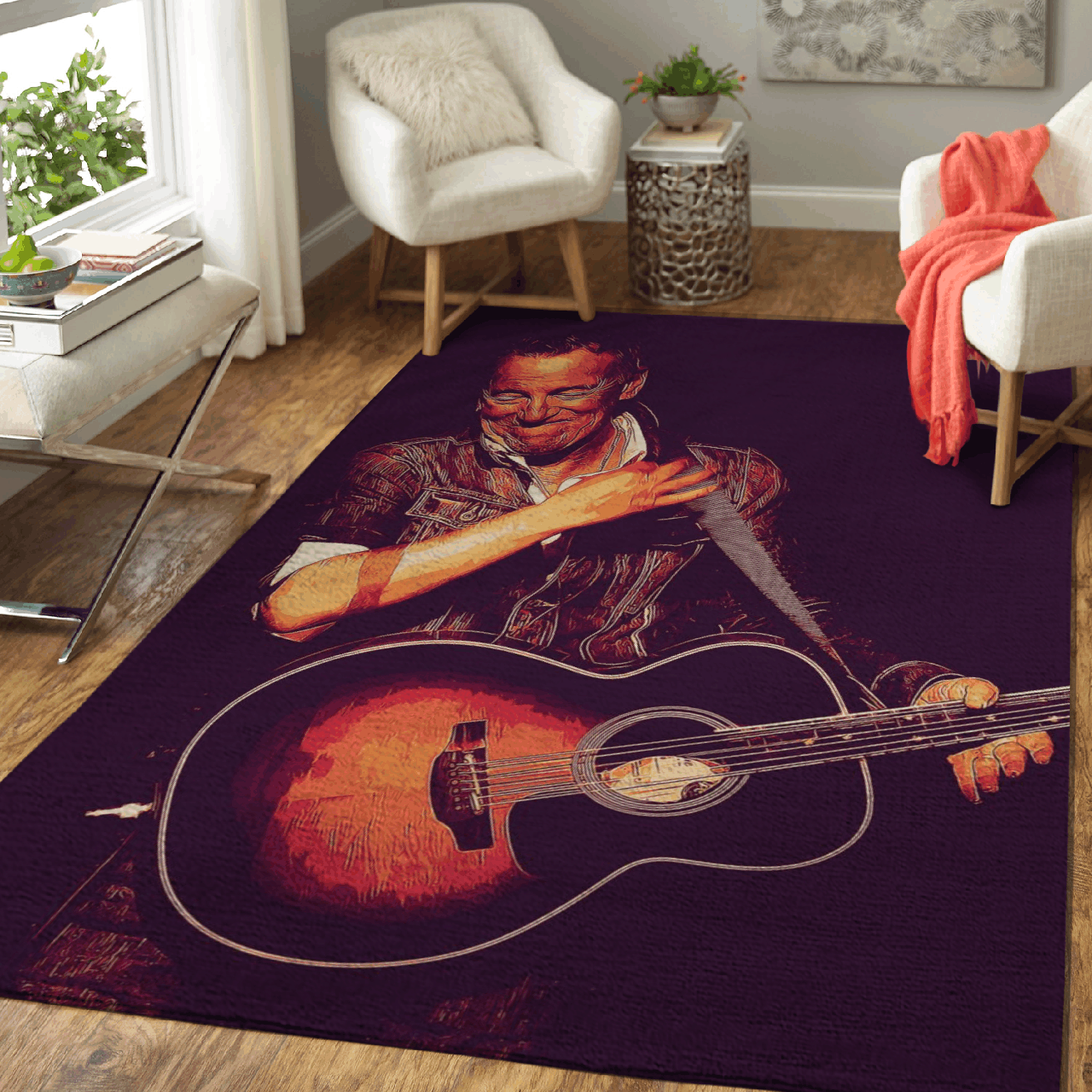 Deschea Bruce Springsteen Guitaris Art For Fans Area Rug Area