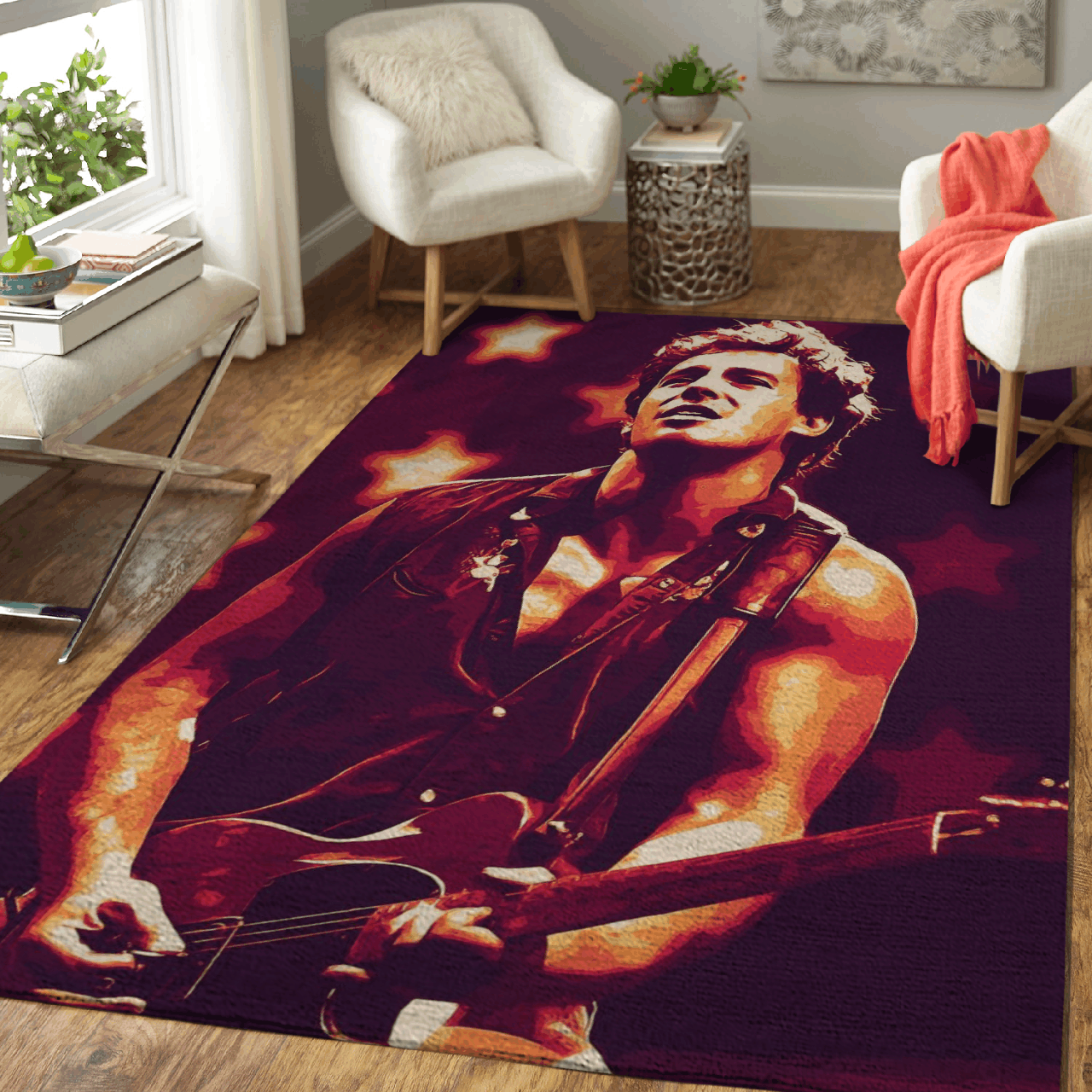 Deschea Bruce Springsteen Guitaris Pop Art For Fans Area Rug Area