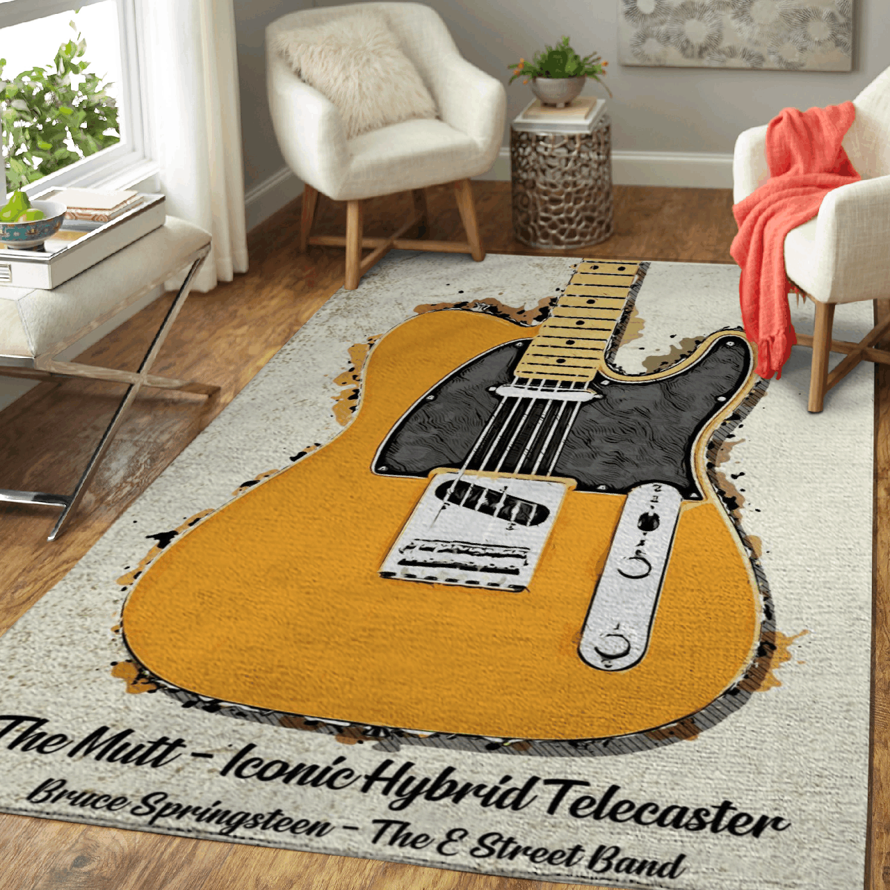 Deschea Bruce Springsteen The Mutt Iconic Hybrid Telecaster Art Area Rug Area