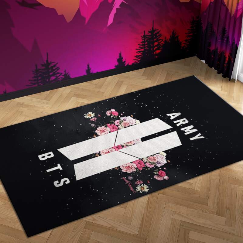 Deschea Bts Army Flower Carpet Mock Area Rug